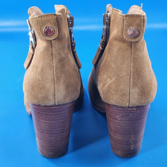 RAG & BONE Margot Tan Suede High Block Heel Ankle Bootie Double Zip - Picture 5 of 10